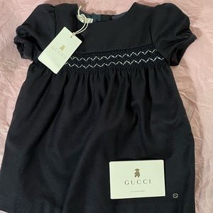 Gucci NWT Authentic wool logo at bottom navy blue baby girl dress.